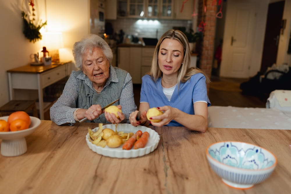 Caregiver helping senior at home