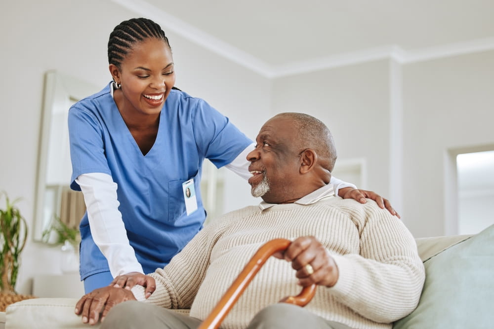 Caregiver with senior man
