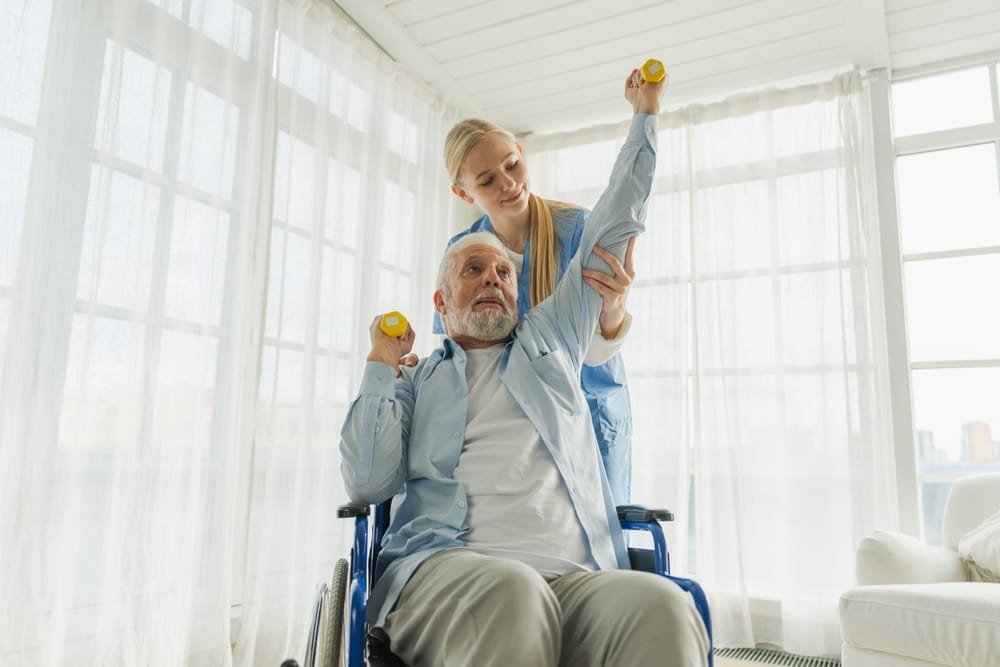 Social worker with senior client in Foothills County